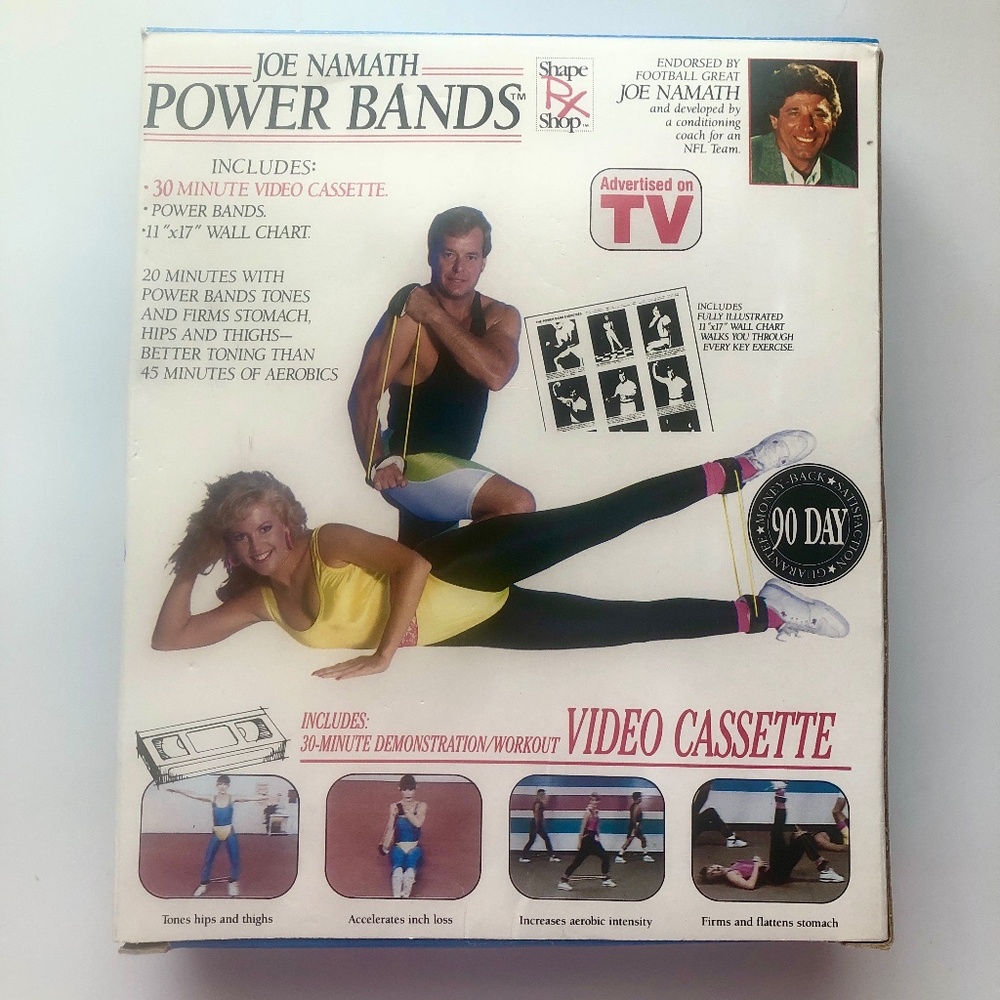 JOE NAMATH Power Bands Resistance Exercise Tubing w/30 Min VHS + Fitness Guide
